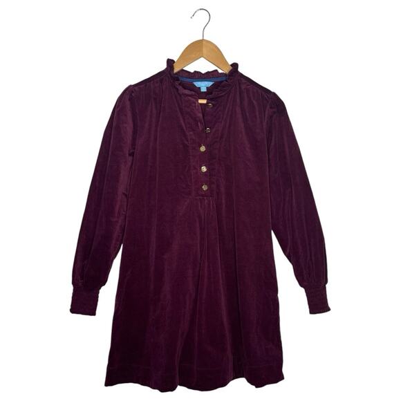Draper James Dresses & Skirts - Draper James RSVP Dress Womens XS Button Ruffle Neck Corduroy Long Sleeve Purple